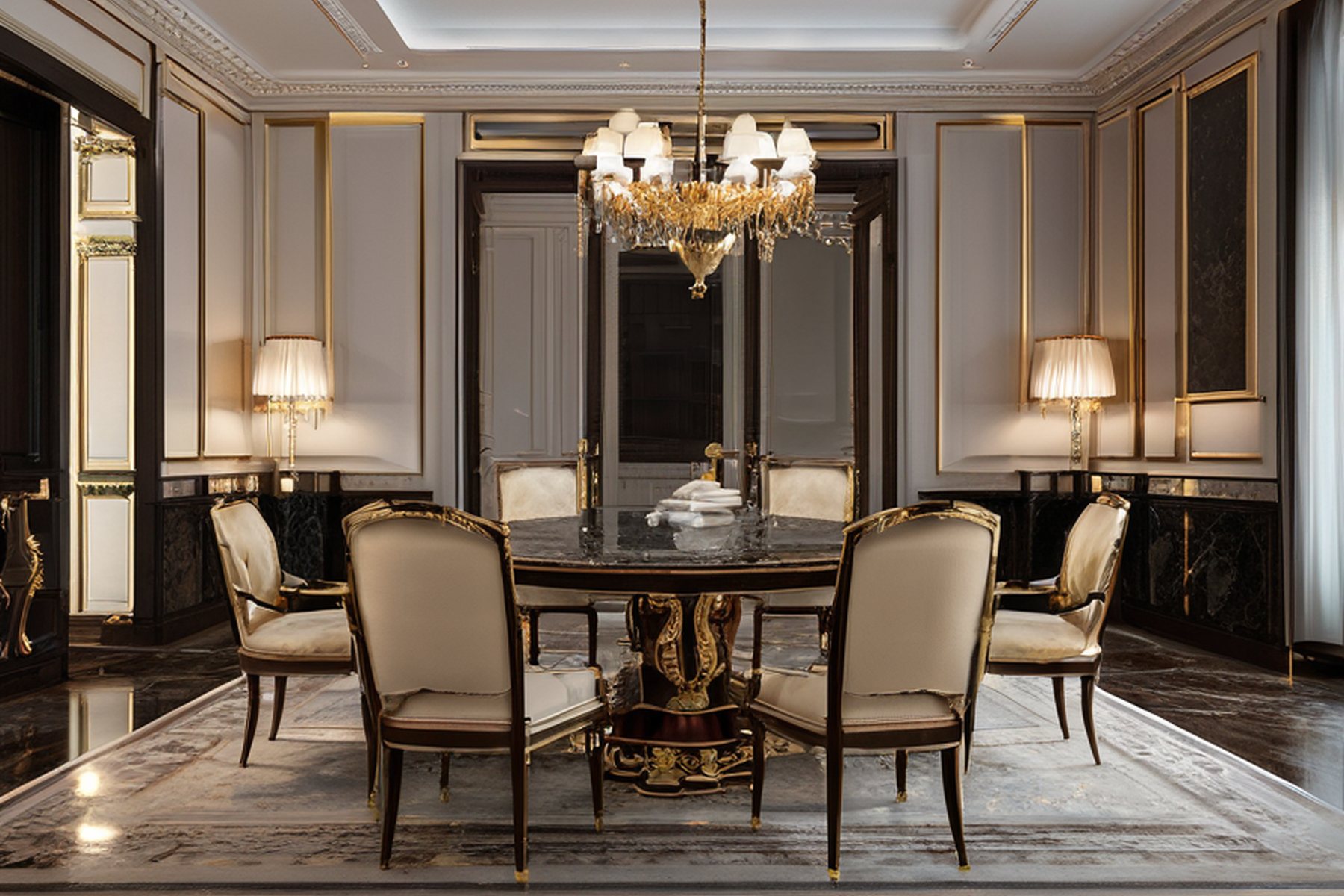 luxury interior design villa dining evening by Modenese Gastone