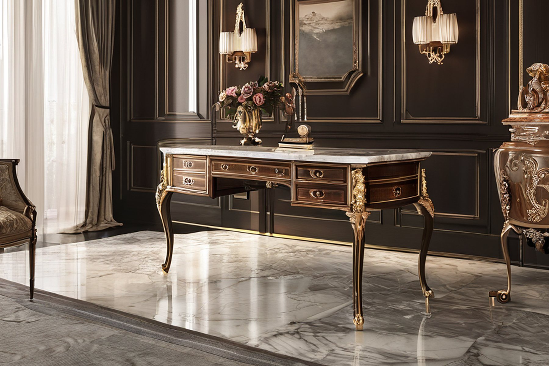 luxury residential interior design FAQ shipping plan desk by Modenese Gastone